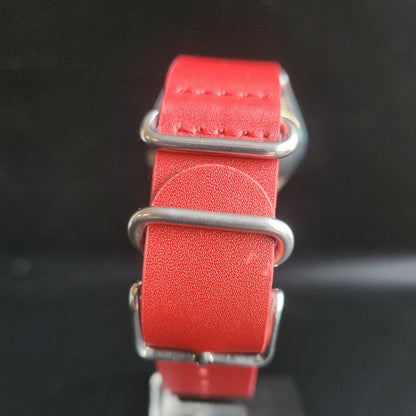 Vintage Mod Seiko 5 Automatic 17 Jewels Cal. 7009 Red Face Red Nato Leather Band Day-Date Men's Wrist Watch Sk
