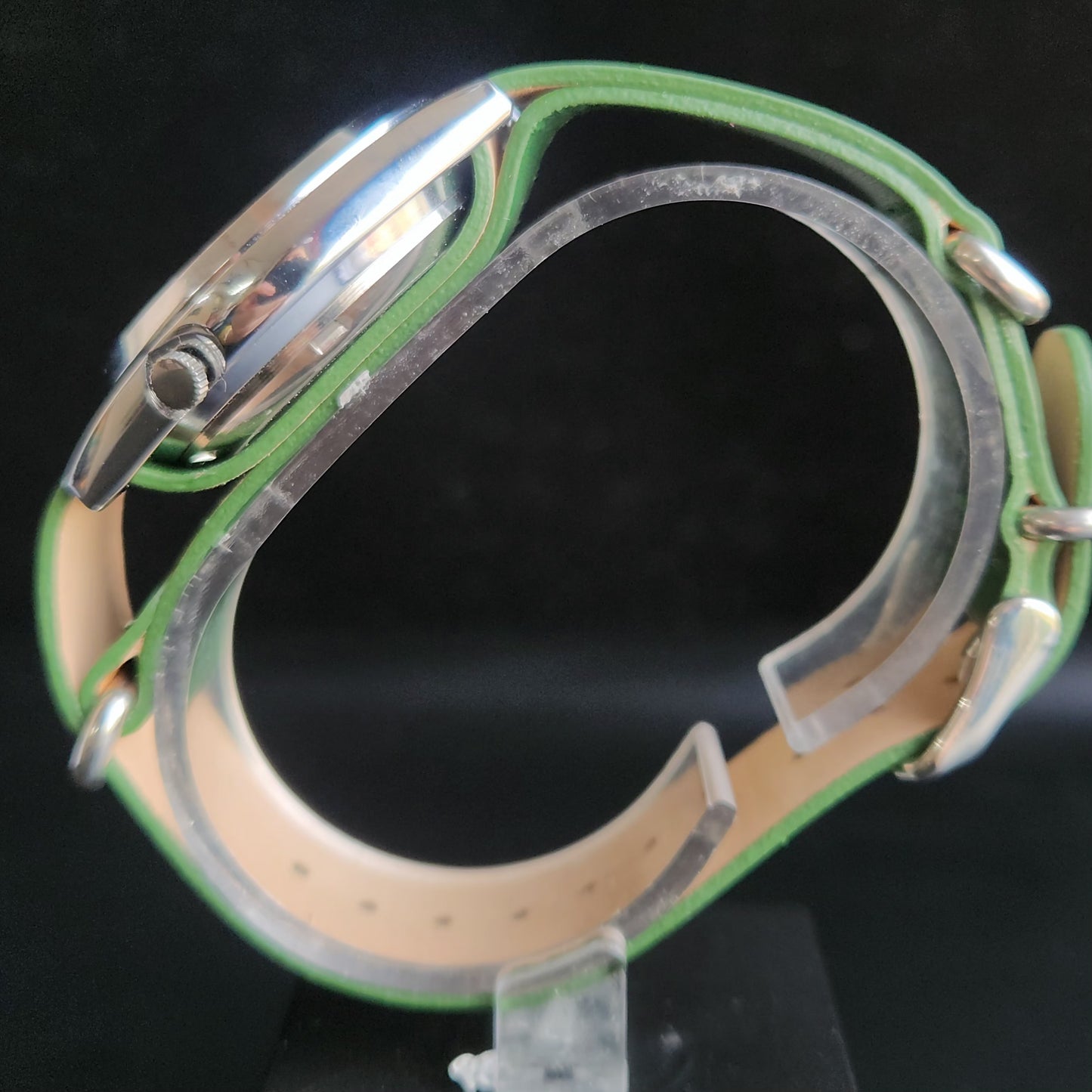Vintage Mod Seiko 5 Automatic 17 Jewels Cal. 7009 Green Face Green Nato Leather Band Day-Date Men's Wrist Watch SK
