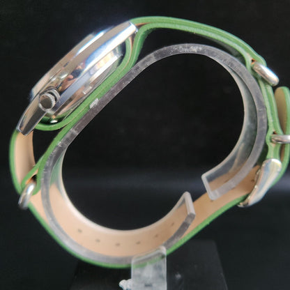 Vintage Mod Seiko 5 Automatic 17 Jewels Cal. 7009 Green Face Green Nato Leather Band Day-Date Men's Wrist Watch SK