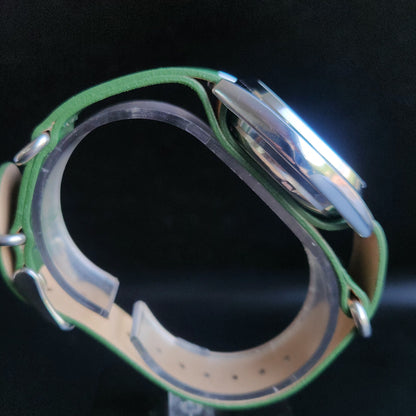 Vintage Mod Seiko 5 Automatic 17 Jewels Cal. 7009 Green Face Green Nato Leather Band Day-Date Men's Wrist Watch SK