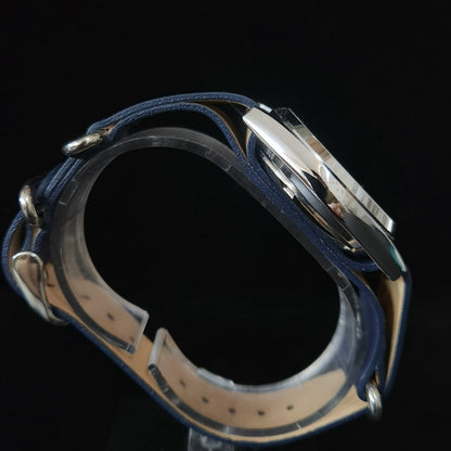Vintage Mod Seiko 5 Automatic 17 Jewels Cal. 7009 Blue Face Blue Nato Leather Band Day-Date Men's Wrist Watch Sk