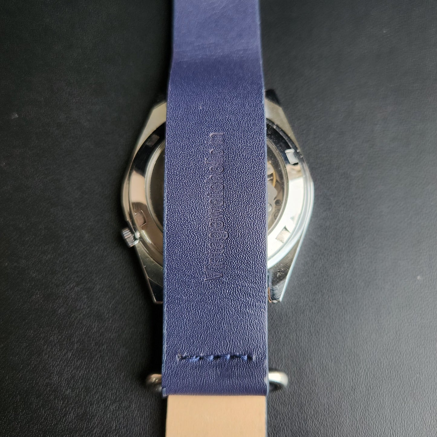 Vintage Mod Seiko 5 Automatic 17 Jewels Cal. 7009 Blue Face Blue Nato Leather Band Day-Date Men's Wrist Watch Sk