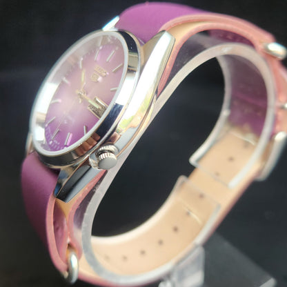 Vintage Mod  Seiko 5 Automatic 17 Jewels Cal. 7009 Purple Face Purple Nato Leather Band Day-Date Men's Wrist Watch Sk