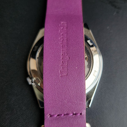 Vintage Mod  Seiko 5 Automatic 17 Jewels Cal. 7009 Purple Face Purple Nato Leather Band Day-Date Men's Wrist Watch Sk