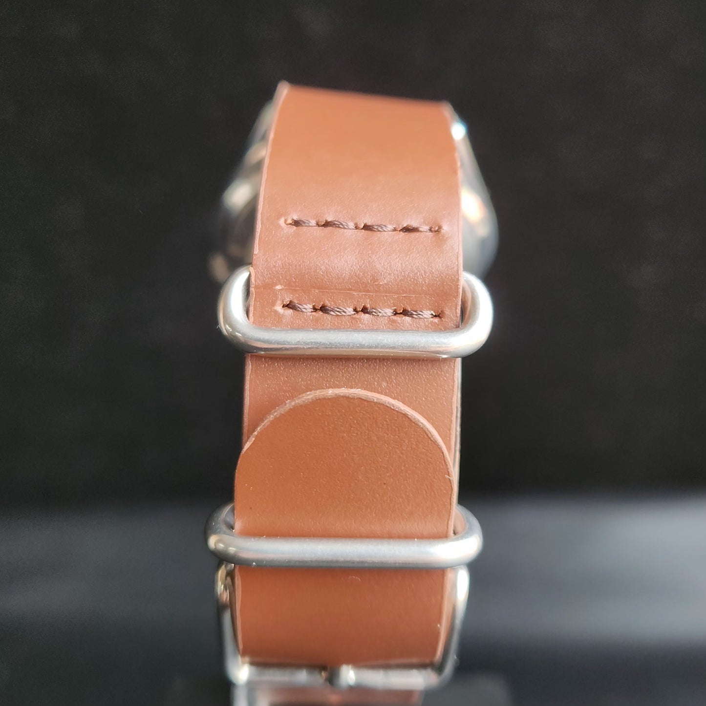 Vintage Mod  Seiko 5 Automatic 17 Jewels Cal. 7009 Silver Face Brown Nato Leather Band Day-Date Men's Wrist Watch Sk