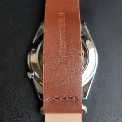 Vintage Mod  Seiko 5 Automatic 17 Jewels Cal. 7009 Silver Face Brown Nato Leather Band Day-Date Men's Wrist Watch Sk