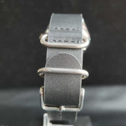 Vintage Mod HMT Kohinoor Devanagari Hand Winding 17 Jewels White Face Fluted Bezel Black Croco Leather Strap Men's Wrist Watch S87