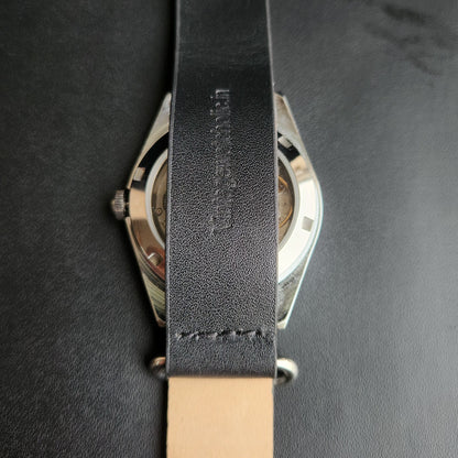 Vintage Mod HMT Kohinoor Devanagari Hand Winding 17 Jewels White Face Fluted Bezel Black Croco Leather Strap Men's Wrist Watch S87