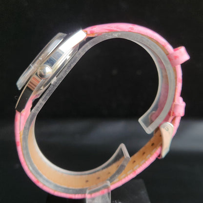 Vintage Mod HMT Kohinoor Hand Winding 17 Jewels Pink Face Pink Croco Leather Strap Men's Wrist Watch S86
