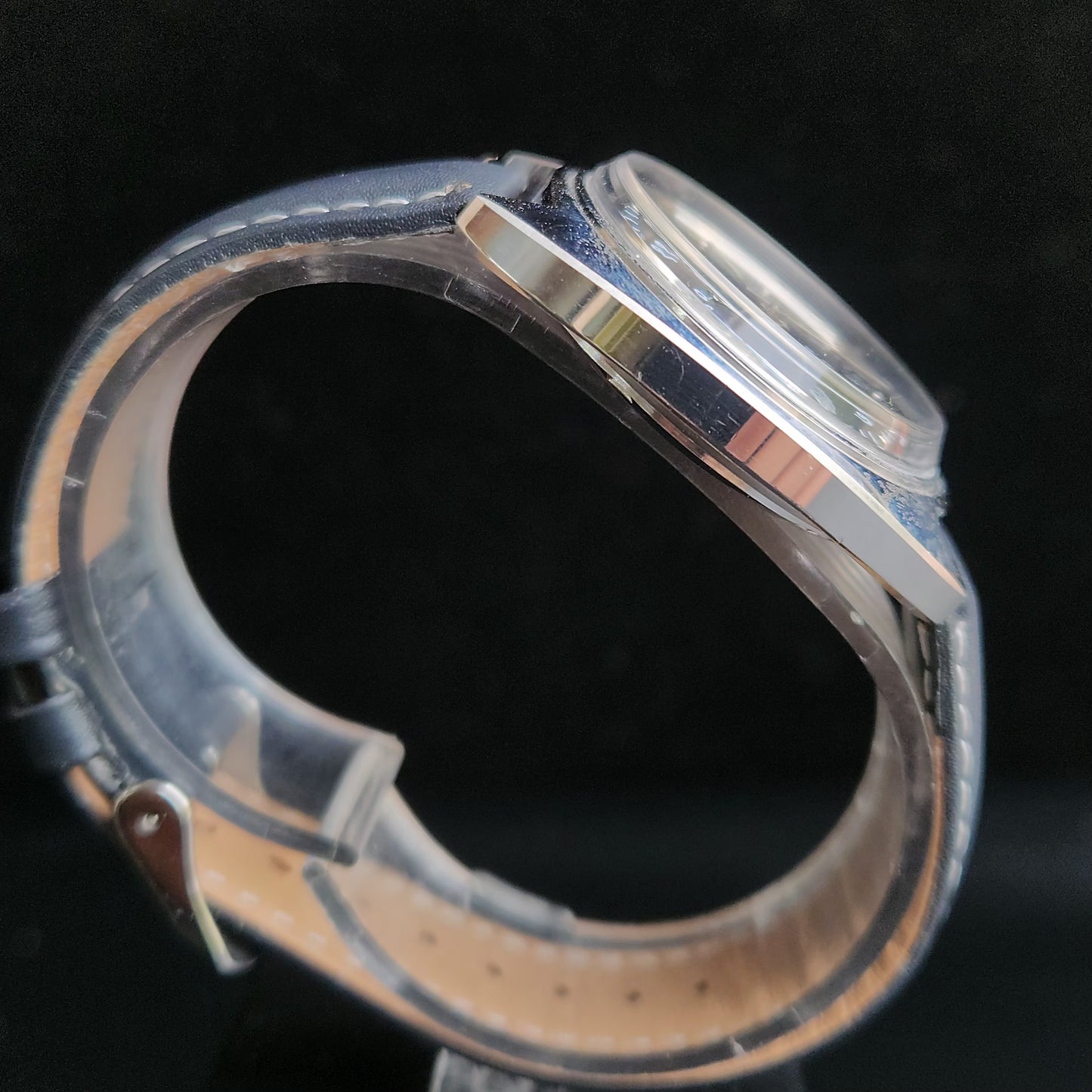 Vintage Mod HMT Kohinoor Devanagari Hand Winding 17 Jewels Black Face Black Croco Leather Strap Men's Wrist Watch S85