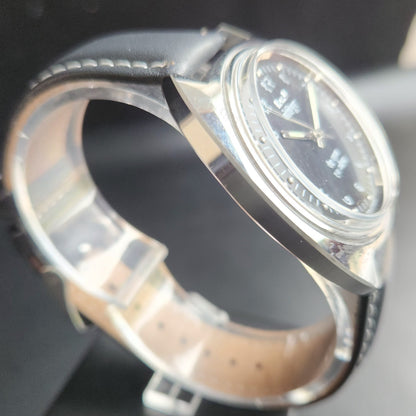 Vintage Mod HMT Kohinoor Devanagari Hand Winding 17 Jewels Black Face Black Croco Leather Strap Men's Wrist Watch S85