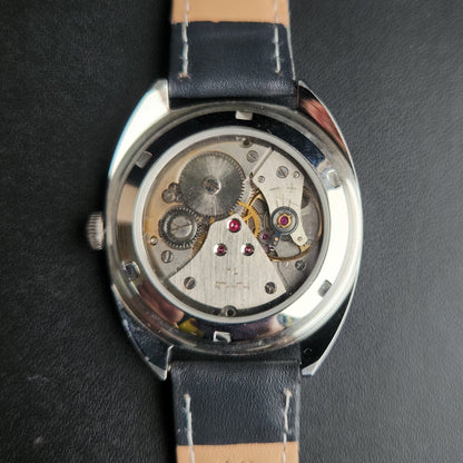 Vintage Mod HMT Kohinoor Devanagari Hand Winding 17 Jewels Black Face Black Croco Leather Strap Men's Wrist Watch S85