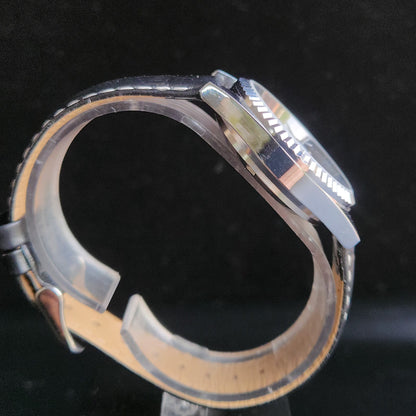 Vintage Mod HMT Kohinoor Devanagari Hand Winding 17 Jewels Black Face Fluted Bazel Black Croco Leather Strap Men's Wrist Watch S88