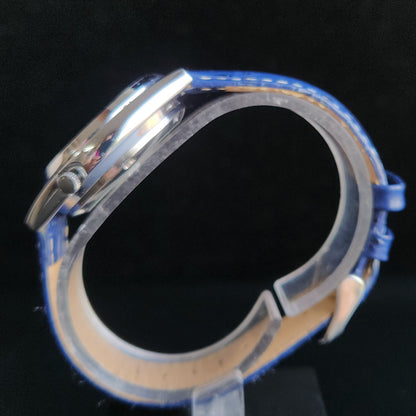 Vintage Mod  Seiko 5 Automatic 17 Jewels Cal. 7009 Blue Face Blue Leather Band Day-Date Men's Wrist Watch Sk