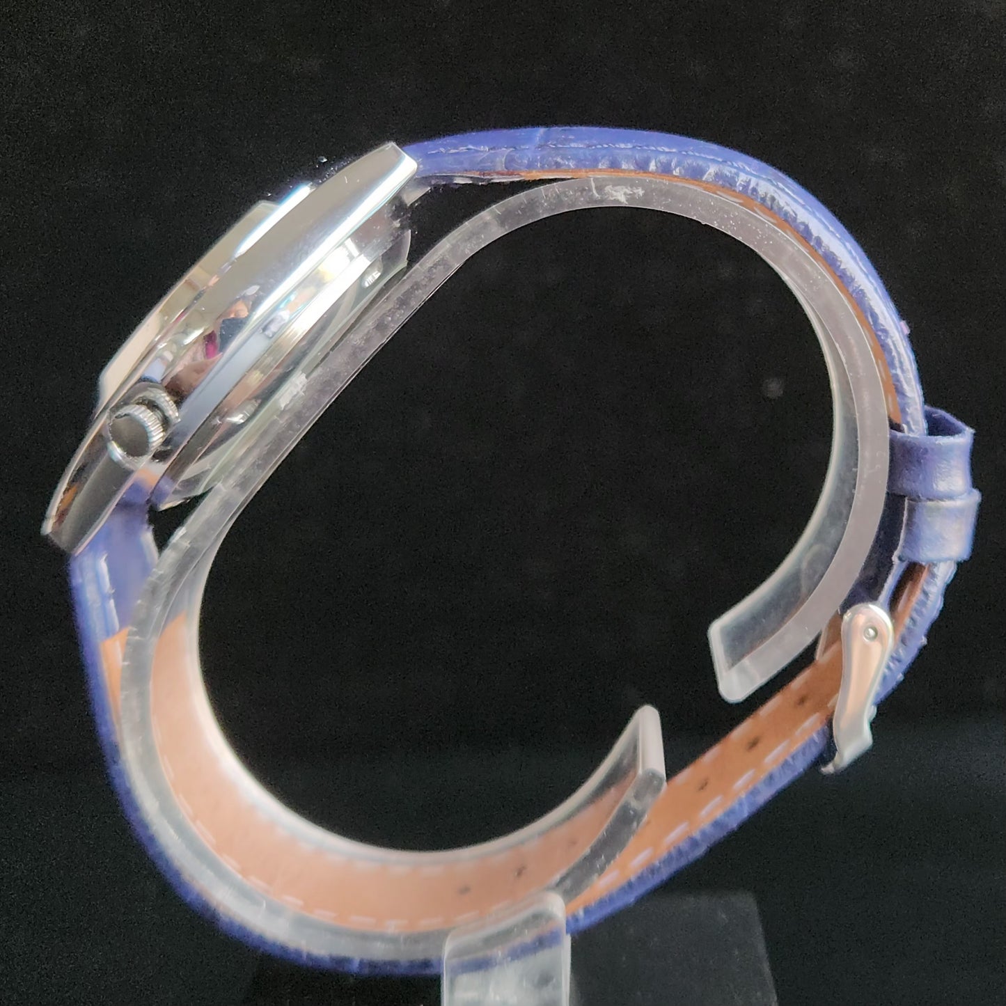 Vintage Mod  Seiko 5 Automatic 17 Jewels Cal. 7009 Blue Face Blue Leather Band Day-Date Men's Wrist Watch Sk