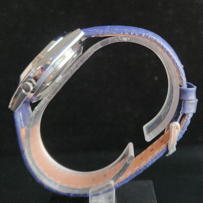 Vintage Mod  Seiko 5 Automatic 17 Jewels Cal. 7009 Blue Face Blue Leather Band Day-Date Men's Wrist Watch Sk