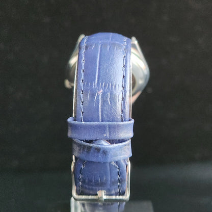 Vintage Mod  Seiko 5 Automatic 17 Jewels Cal. 7009 Blue Face Blue Leather Band Day-Date Men's Wrist Watch Sk