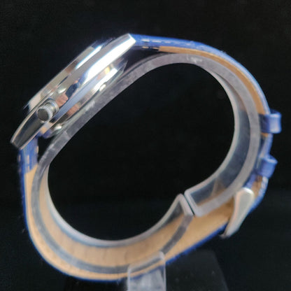 Vintage Mod Seiko 5 Automatic 17 Jewels Cal. 7009 Blue Face Blue Leather Band Day-Date Men's Wrist Watch Sk