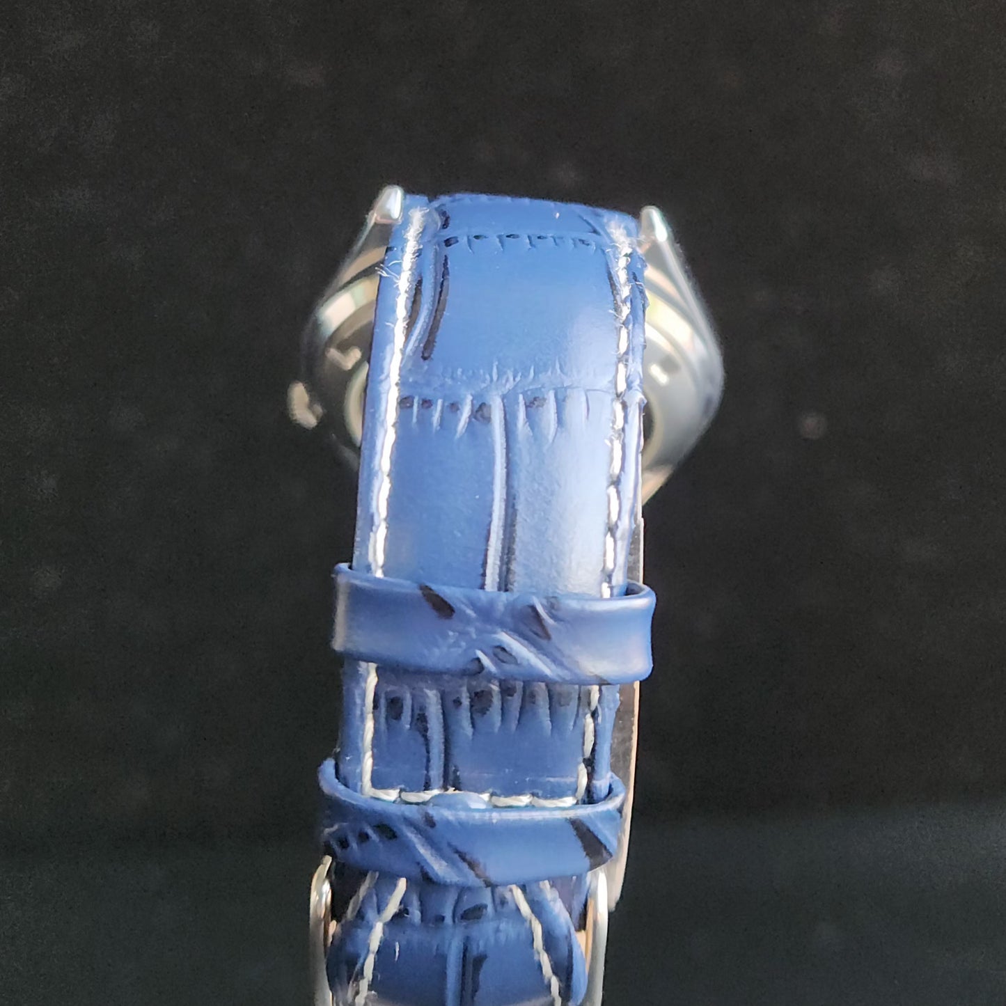 Vintage Mod Seiko 5 Automatic 17 Jewels Cal. 7009 Blue Face Blue Leather Band Day-Date Men's Wrist Watch Sk