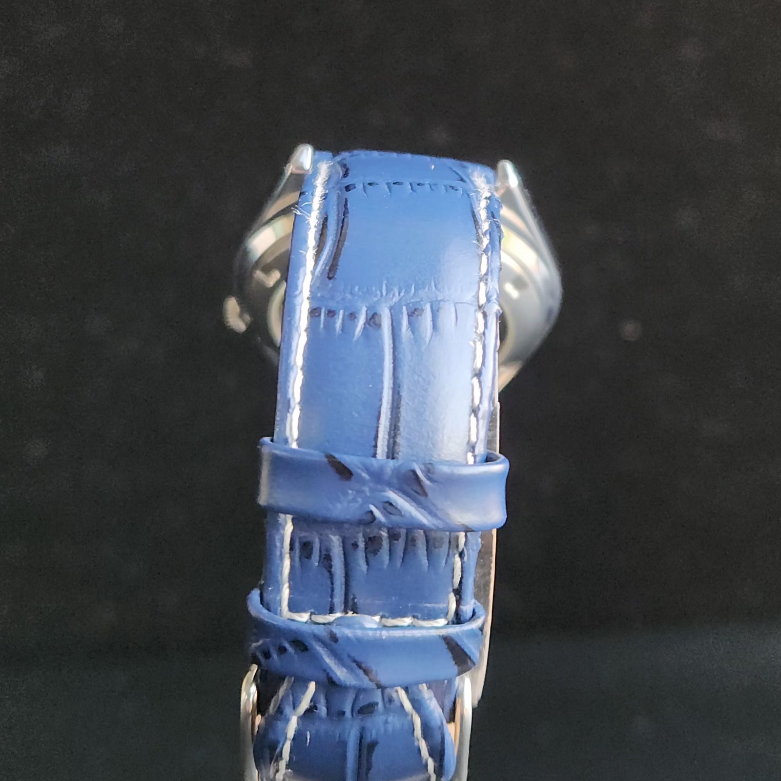 Vintage Mod Seiko 5 Automatic 17 Jewels Cal. 7009 Blue Face Blue Leather Band Day-Date Men's Wrist Watch Sk