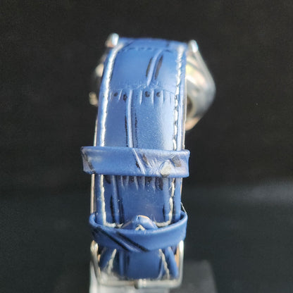 Vintage Mod Seiko 5 Automatic 17 Jewels Cal. 7009 Blue Face Blue Leather Band Day-Date Men's Wrist Watch Sk