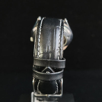 Vintage Mod  Seiko 5 Automatic 17 Jewels Cal. 7009 Black Face Black Leather Band Day-Date Men's Wrist Watch Sk