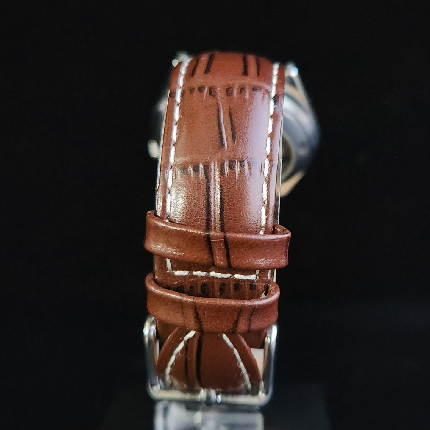 Vintage Mod Seiko 5 Automatic 17 Jewels Cal. 7009 Brown Face Brown Leather Band Day-Date Men's Wrist Watch Sk