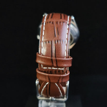 Vintage Mod Seiko 5 Automatic 17 Jewels Cal. 7009 Brown Face Brown Leather Band Day-Date Men's Wrist Watch Sk