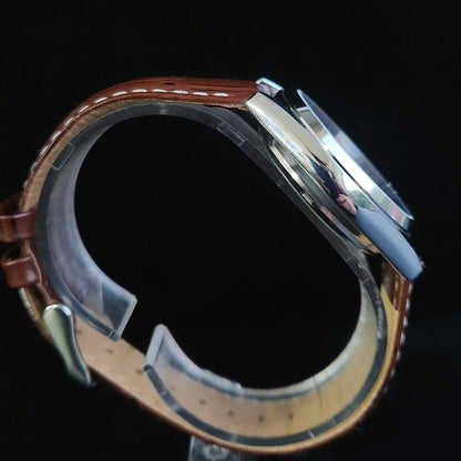 Vintage Mod Seiko 5 Automatic 17 Jewels Cal. 7009 Brown Face Brown Leather Band Day-Date Men's Wrist Watch Sk
