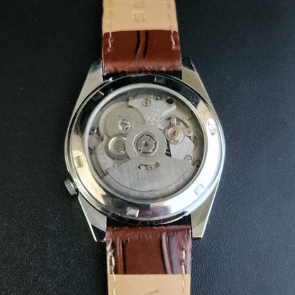 Vintage Mod Seiko 5 Automatic 17 Jewels Cal. 7009 Brown Face Brown Leather Band Day-Date Men's Wrist Watch Sk