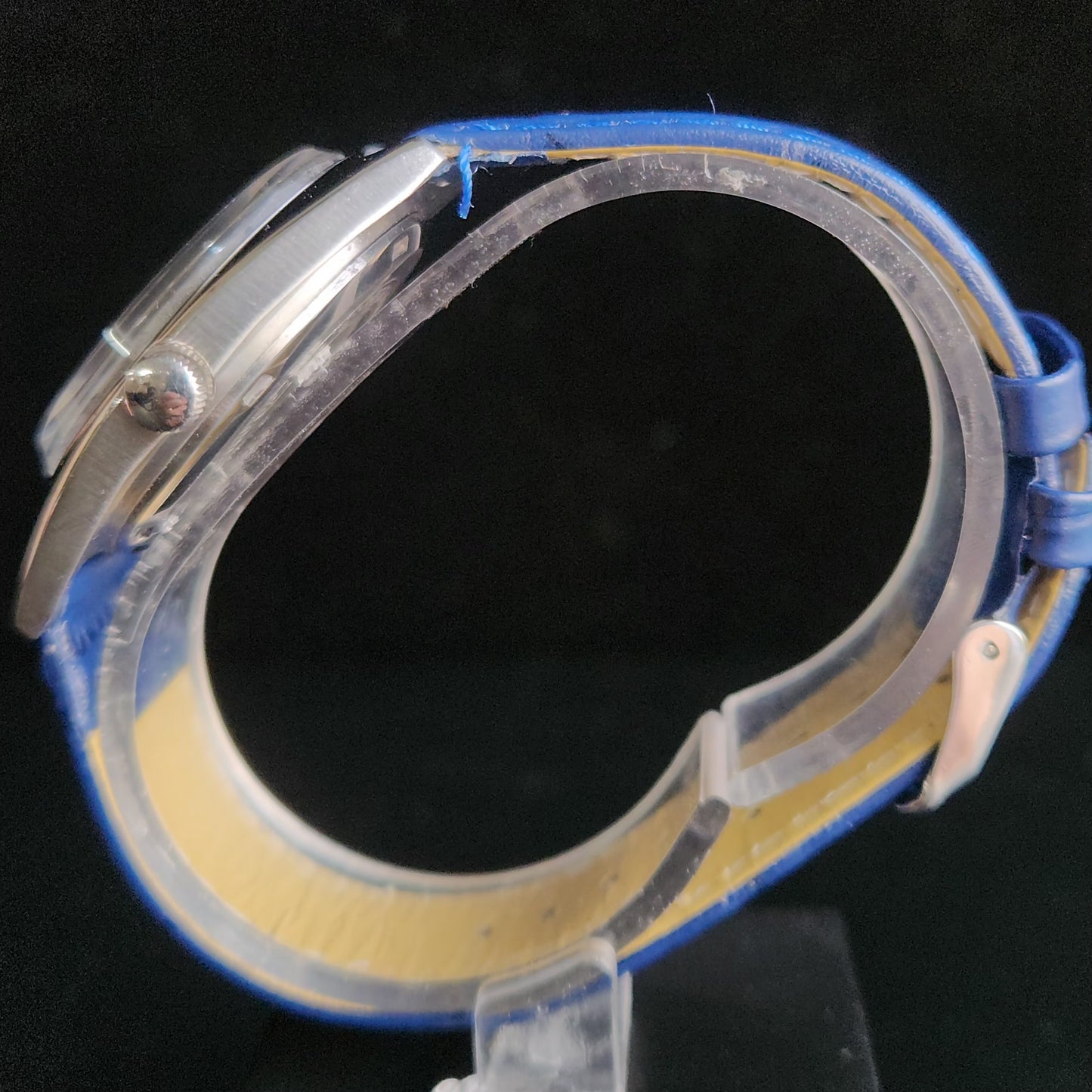 Vintage Original HMT Kohinoor Hand Winding 17 Jewels Silver Face Blue Croco Leather Strap Men's Wrist Watch S97
