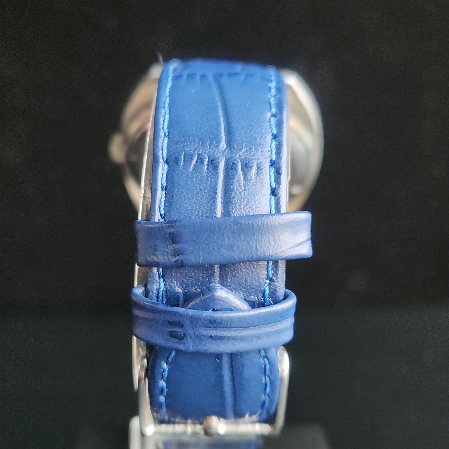 Vintage Original HMT Kohinoor Hand Winding 17 Jewels Silver Face Blue Croco Leather Strap Men's Wrist Watch S97
