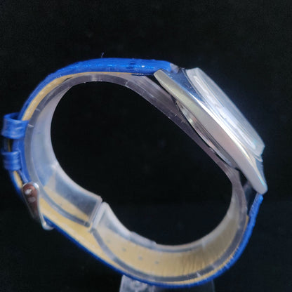 Vintage Original HMT Kohinoor Hand Winding 17 Jewels Silver Face Blue Croco Leather Strap Men's Wrist Watch S97
