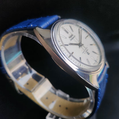 Vintage Original HMT Kohinoor Hand Winding 17 Jewels Silver Face Blue Croco Leather Strap Men's Wrist Watch S97