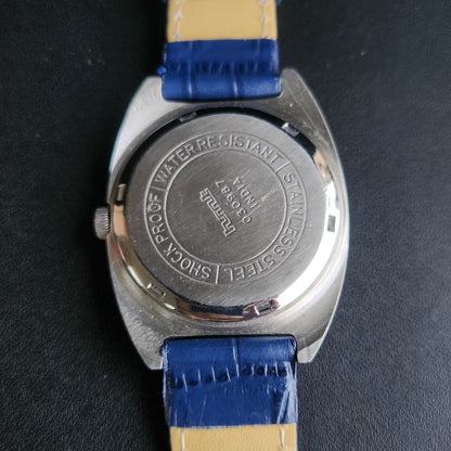 Vintage Original HMT Kohinoor Hand Winding 17 Jewels Silver Face Blue Croco Leather Strap Men's Wrist Watch S97