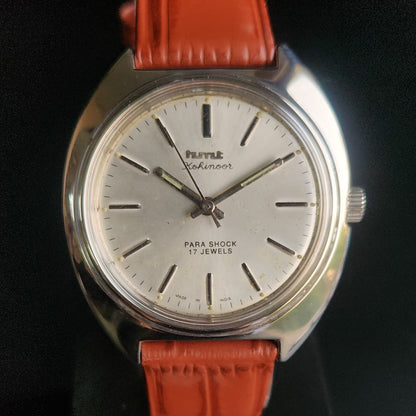 Vintage Original HMT Kohinoor Hand Winding 17 Jewels Silver Face Brown Croco Leather Strap Men's Wrist Watch S91