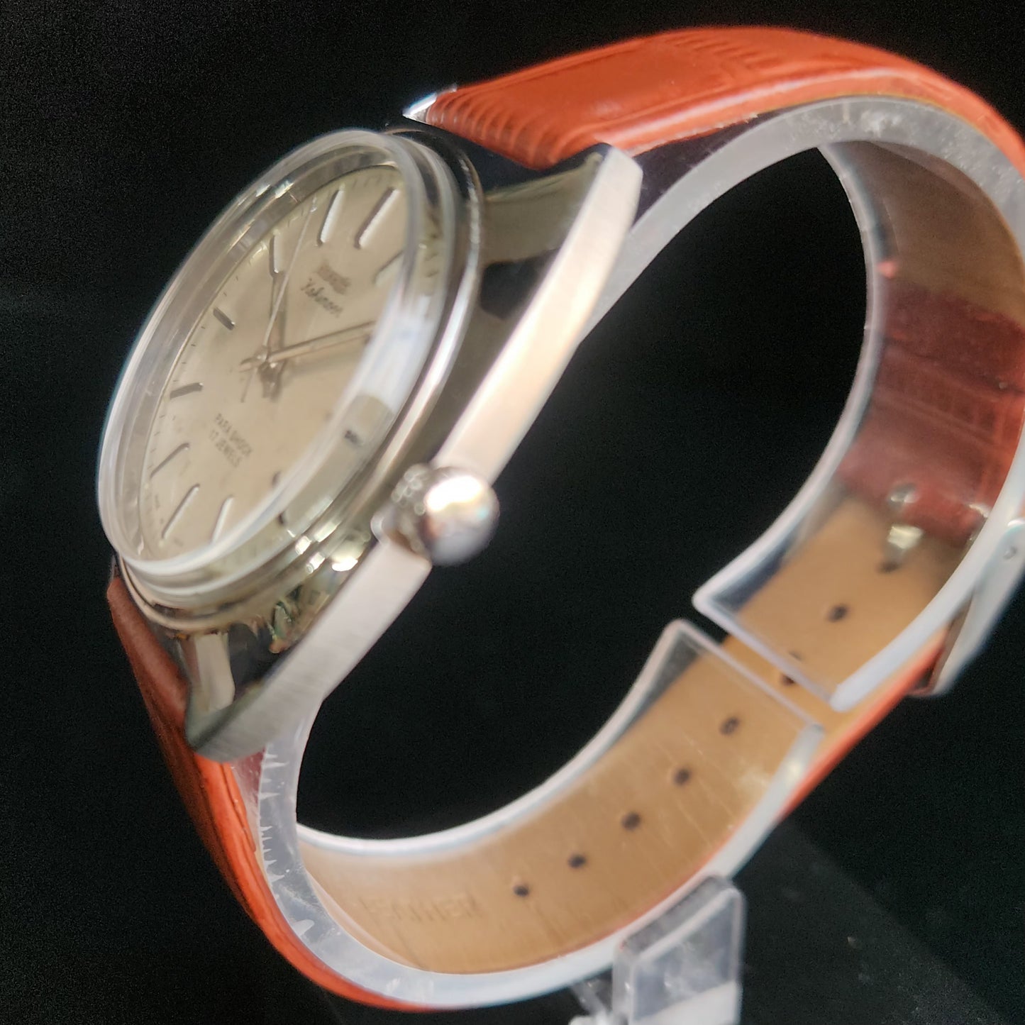 Vintage Original HMT Kohinoor Hand Winding 17 Jewels Silver Face Brown Croco Leather Strap Men's Wrist Watch S91