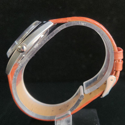 Vintage Original HMT Kohinoor Hand Winding 17 Jewels Silver Face Brown Croco Leather Strap Men's Wrist Watch S91
