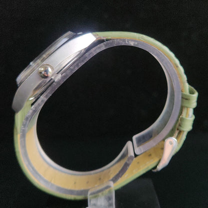 Vintage Original HMT Kohinoor Hand Winding 17 Jewels Silver Face Green Croco Leather Strap Men's Wrist Watch S90