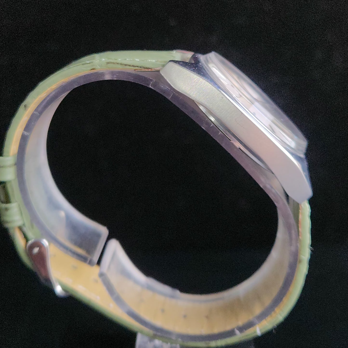 Vintage Original HMT Kohinoor Hand Winding 17 Jewels Silver Face Green Croco Leather Strap Men's Wrist Watch S90