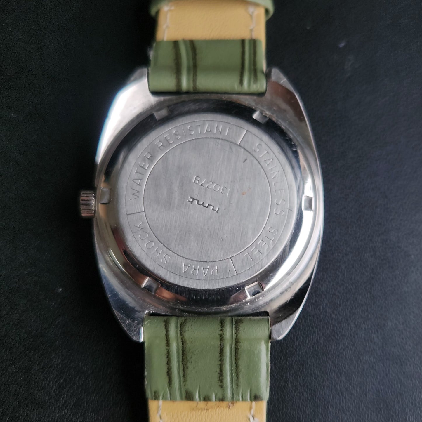 Vintage Original HMT Kohinoor Hand Winding 17 Jewels Silver Face Green Croco Leather Strap Men's Wrist Watch S90