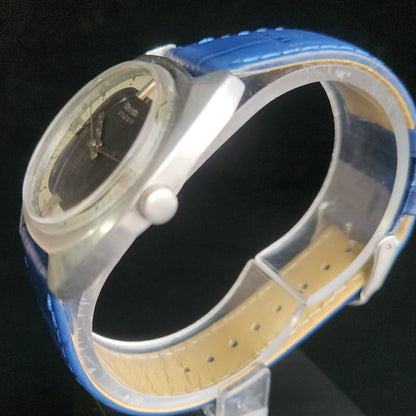 Vintage Original HMT Vijay Hand Winding 17 Jewels Grey Face Blue Croco Leather Strap Men's Wrist Watch S94