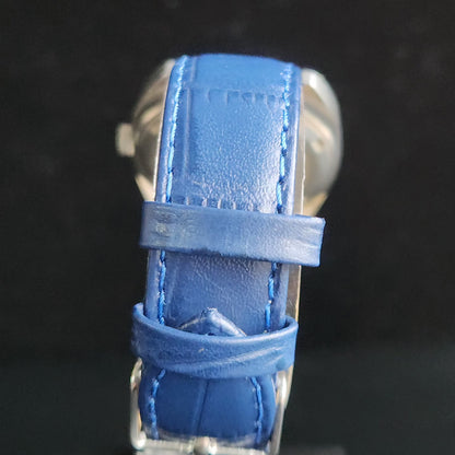 Vintage Original HMT Vijay Hand Winding 17 Jewels Grey Face Blue Croco Leather Strap Men's Wrist Watch S94