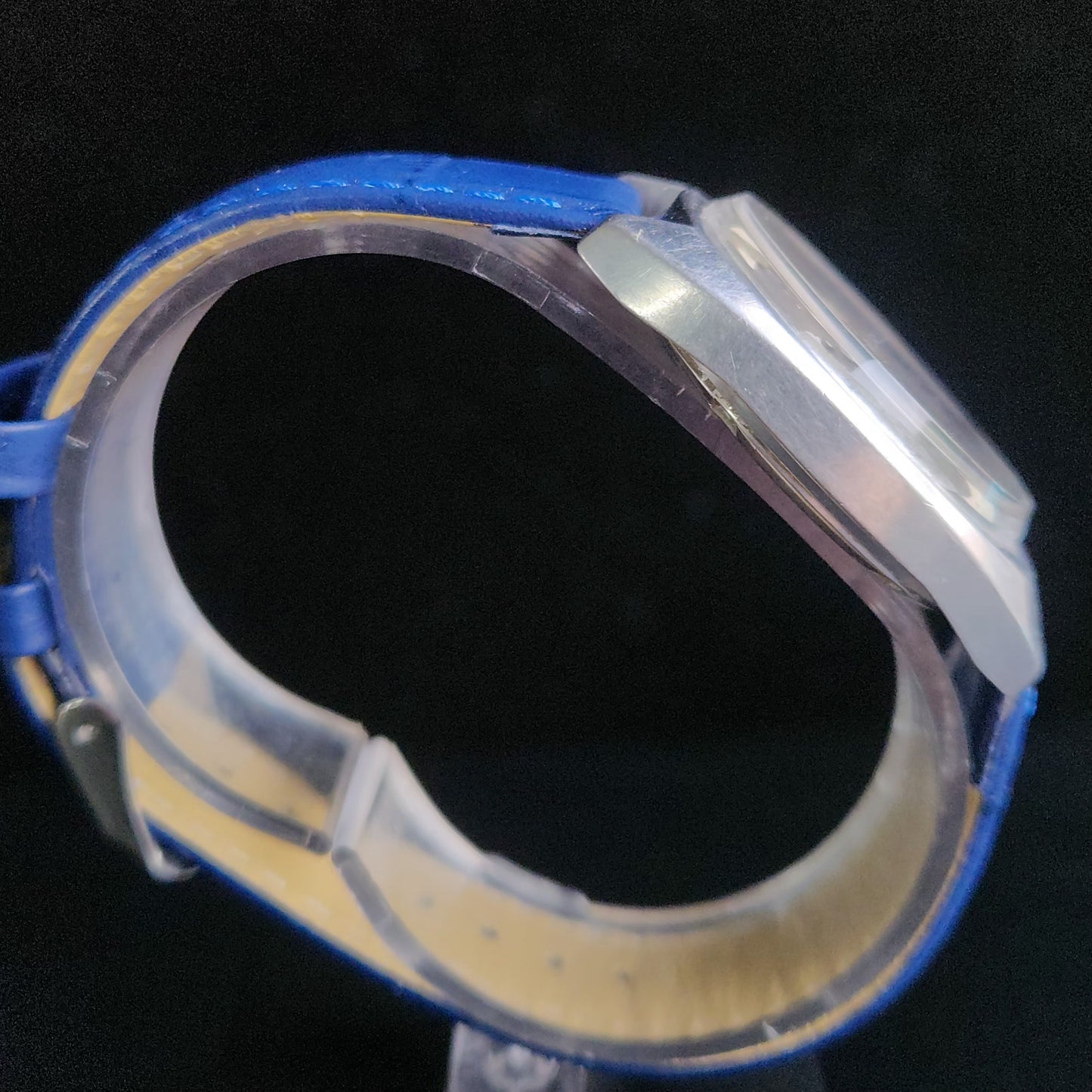 Vintage Original HMT Vijay Hand Winding 17 Jewels Grey Face Blue Croco Leather Strap Men's Wrist Watch S94