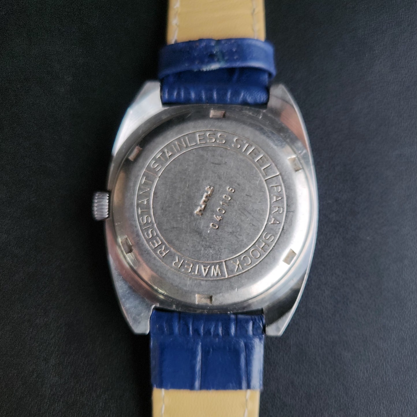 Vintage Original HMT Vijay Hand Winding 17 Jewels Grey Face Blue Croco Leather Strap Men's Wrist Watch S94
