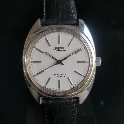 Vintage Original HMT Kohinoor Hand Winding 17 Jewels White Face Black Croco Leather Strap Men's Wrist Watch S89
