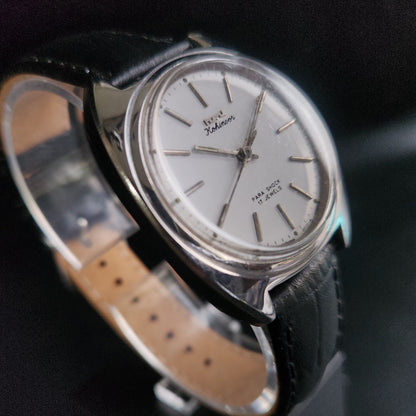 Vintage Original HMT Kohinoor Hand Winding 17 Jewels White Face Black Croco Leather Strap Men's Wrist Watch S89