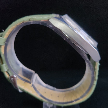 Vintage Original HMT Kohinoor Hand Winding 17 Jewels Silver Face Green Croco Leather Strap Men's Wrist Watch S95