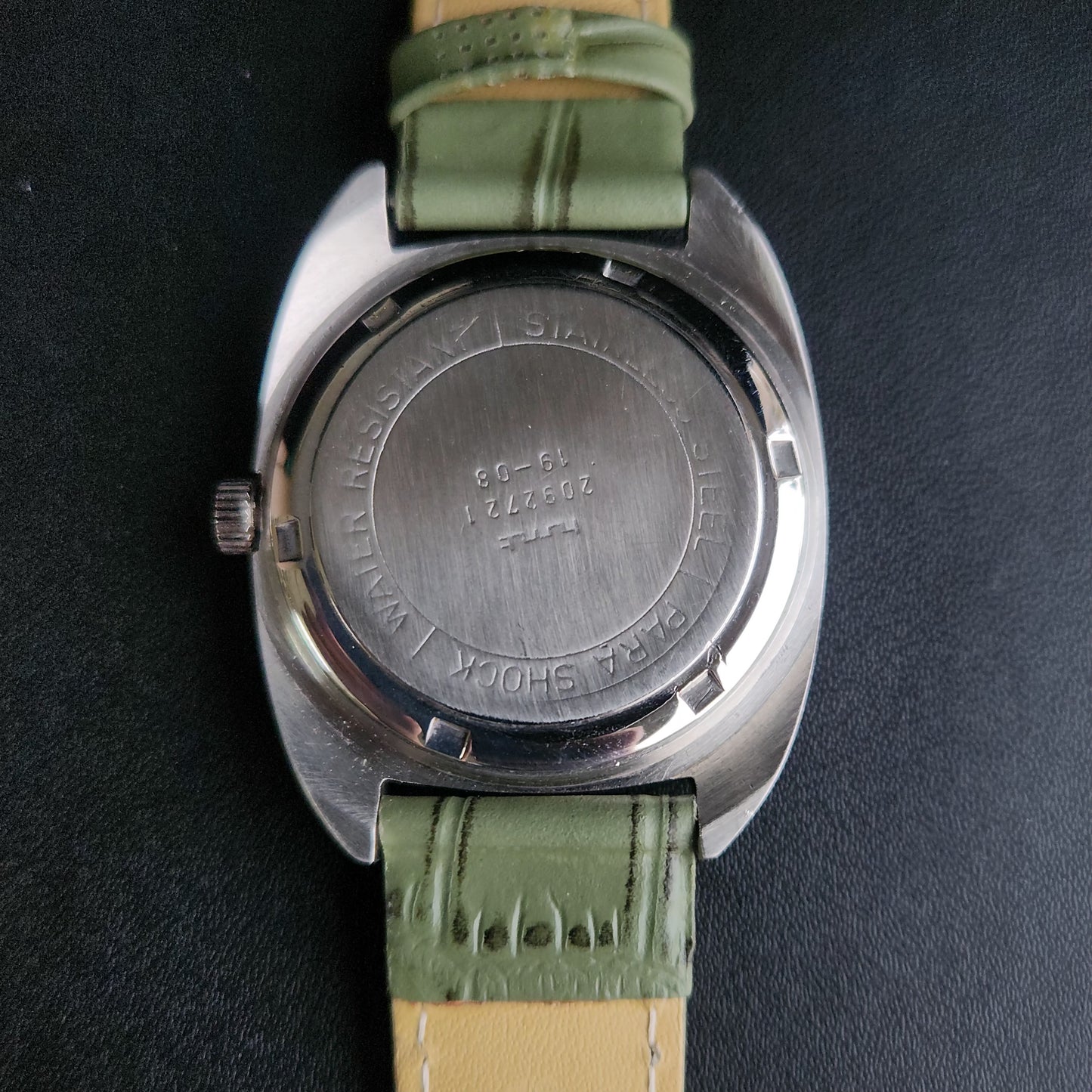 Vintage Original HMT Kohinoor Hand Winding 17 Jewels Silver Face Green Croco Leather Strap Men's Wrist Watch S95