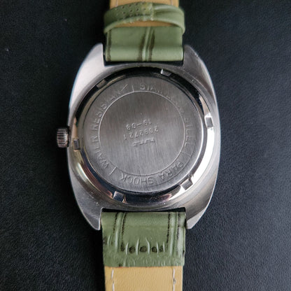 Vintage Original HMT Kohinoor Hand Winding 17 Jewels Silver Face Green Croco Leather Strap Men's Wrist Watch S95